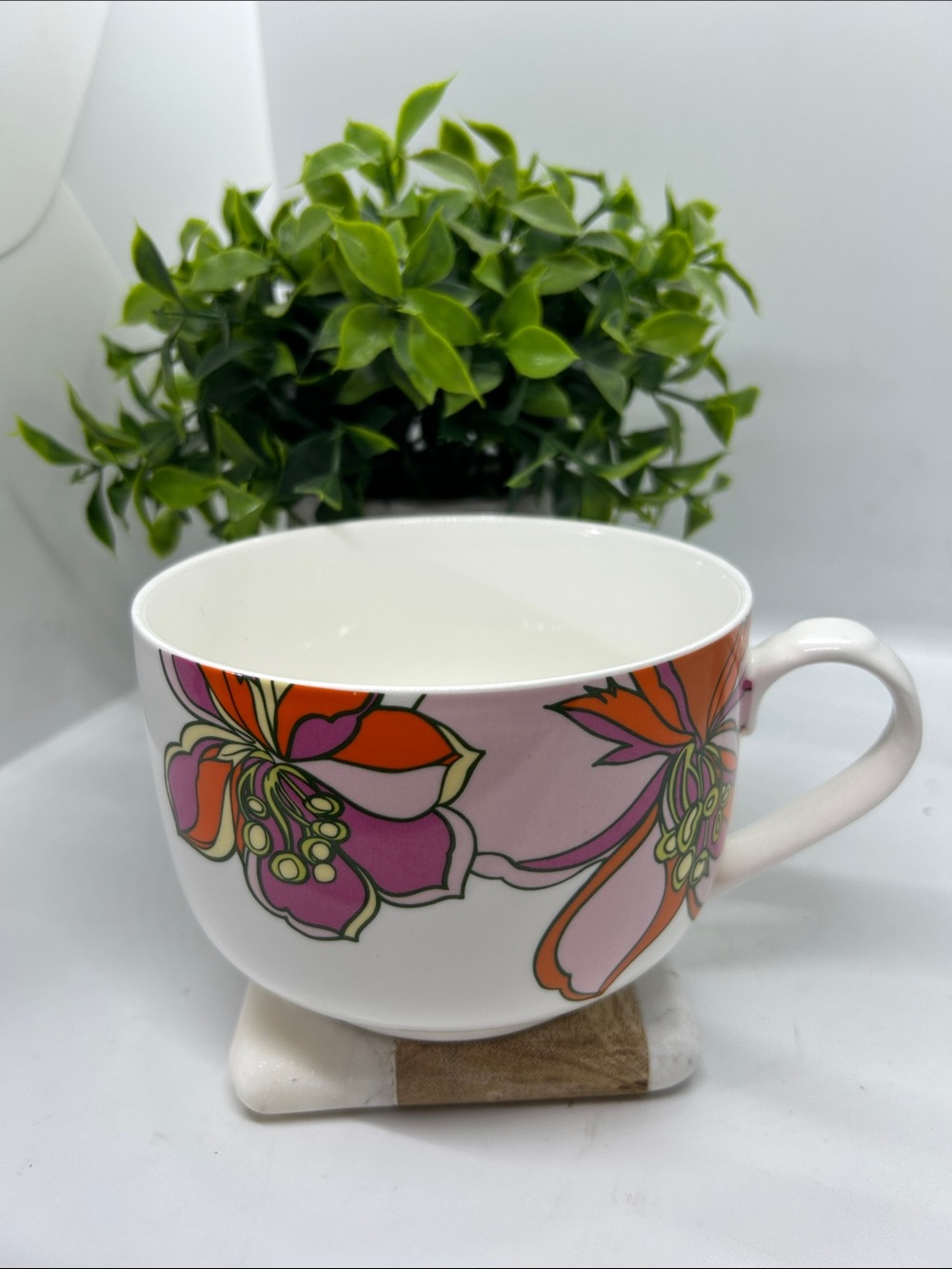 Ciroa Pink and Orange Floral Ceramic 32 Oz. Coffe Mug NWOT